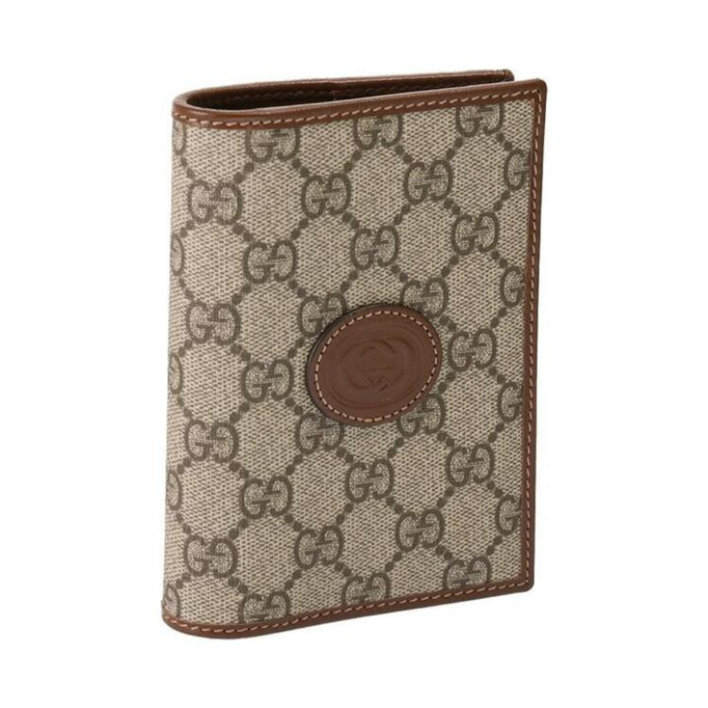 GUCCI GG Retro Canvas With Leather Binding Card Holder, Wallet, Passport Holder Men"s Brown