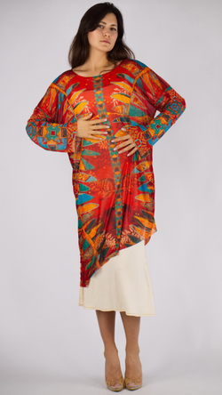 Платье-туника из сетки «Лодки» по мотивам этнической живописи австралийских аборигенов