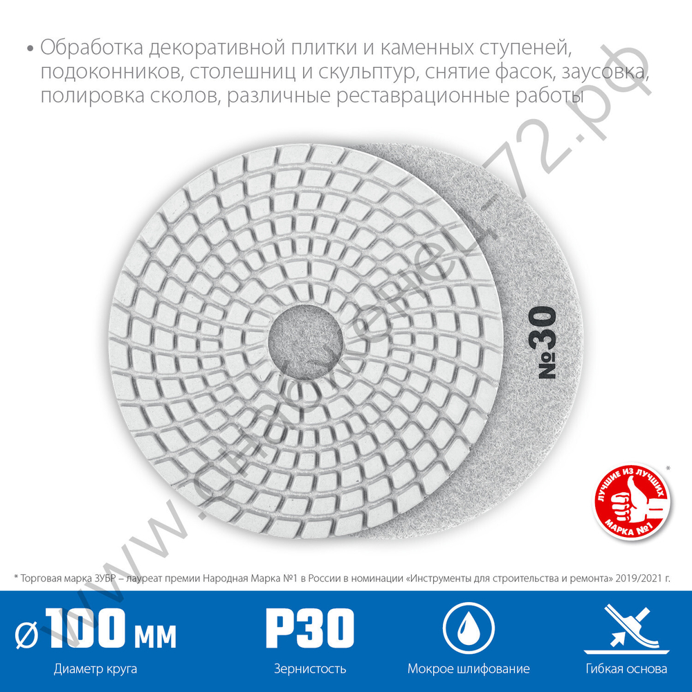 ЗУБР АГШК 100 мм, №30, мокрое шлифование, Алмазный гибкий шлифовальный круг, Профессионал (29866-030)