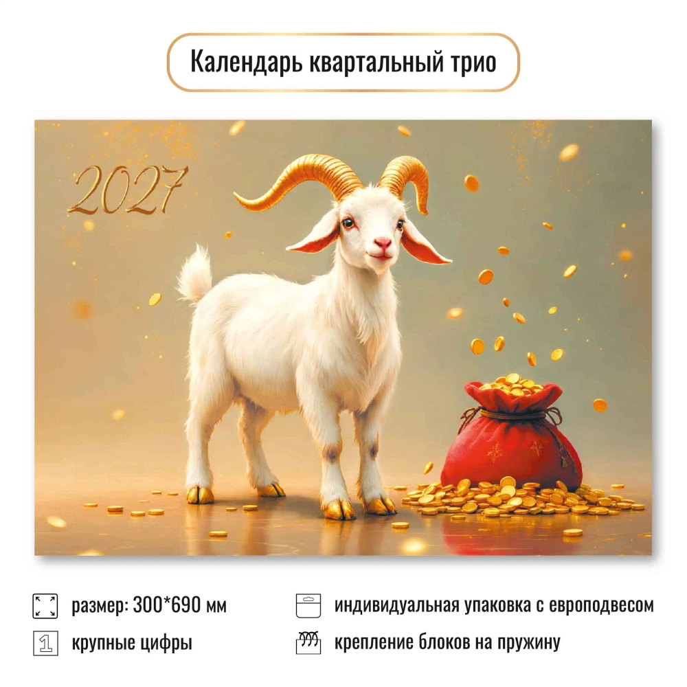 Календарь трио 2027 символ года Мешок монет