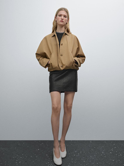 Massimo Dutti Куртка оверсайз из смесового хлопка, цвет верблюжьей шерсти