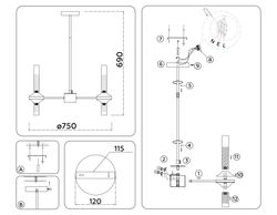 Ambrella Люстра со стеклянными плафонами на штанге Modern LH55360