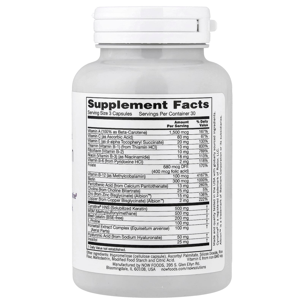 NOW Foods, Solutions, для здоровья волос, кожи и ногтей, 90 капсул