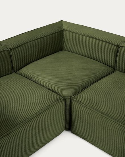 3-местный угловой диван Blok в зеленом толстом вельвете 290 x 230 см