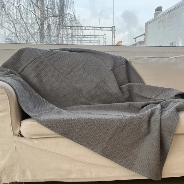 Плед вафельный серый