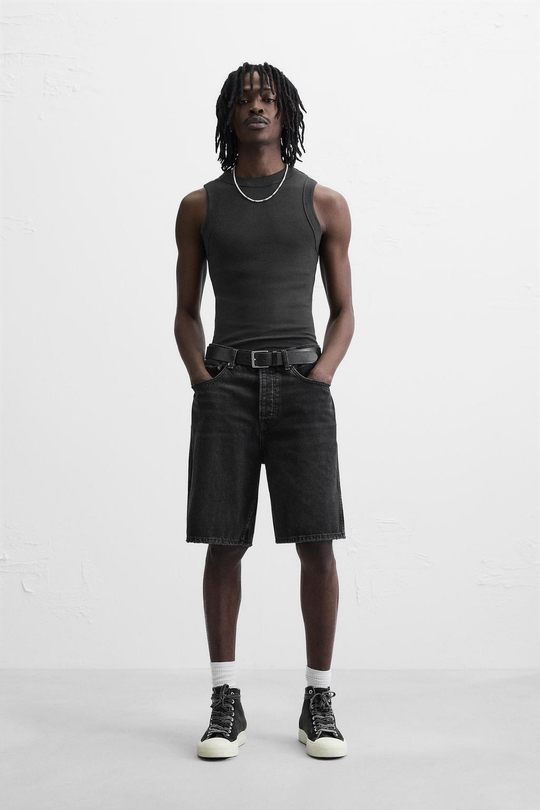 ZARA ДЖИНСОВЫЕ ШОРТЫ STRAIGHT-LEG, УГОЛЬНЫЙ