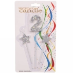 Свеча для торта Цифра Звёздное сияние «2» 16 см (набор 3шт), серебро