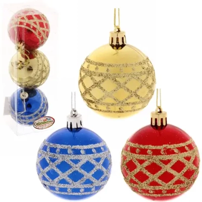 Новогодние шары 6 см (набор 3 шт) «Зимний узор», микс