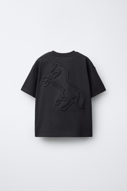 ZARA ФУТБОЛКА С РЕЛЬЕФНЫМ ПРИНТОМ, АНТРАЦИТОВО-СЕРЫЙ