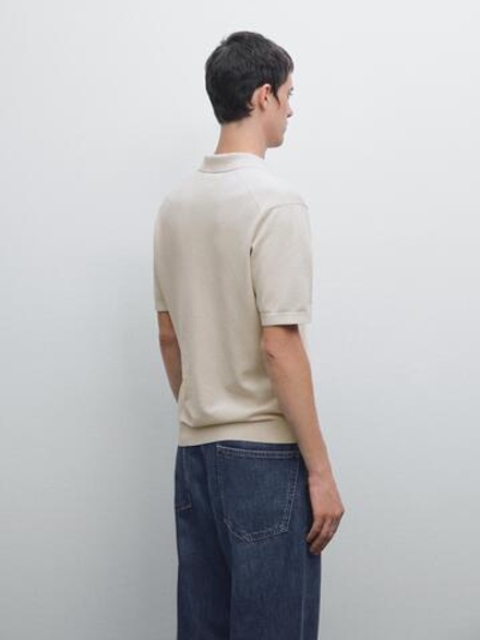 Massimo Dutti Вязаная футболка-поло с V-образным вырезом, дымчатый