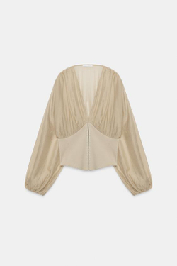 ZARA КОМБИНИРОВАННЫЙ ТОП В КОРСЕТНОМ СТИЛЕ, ПЕСОЧНЫЙ