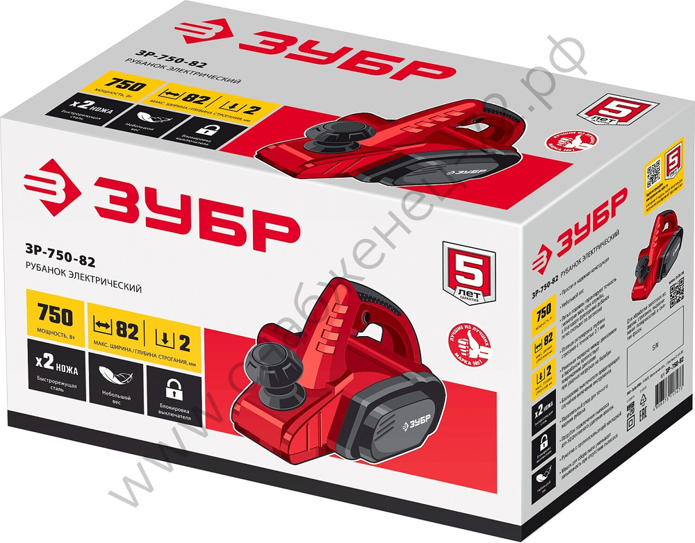 ЗУБР 750 Вт, 82 мм, электрический рубанок (электрорубанок) (ЗР-750-82)