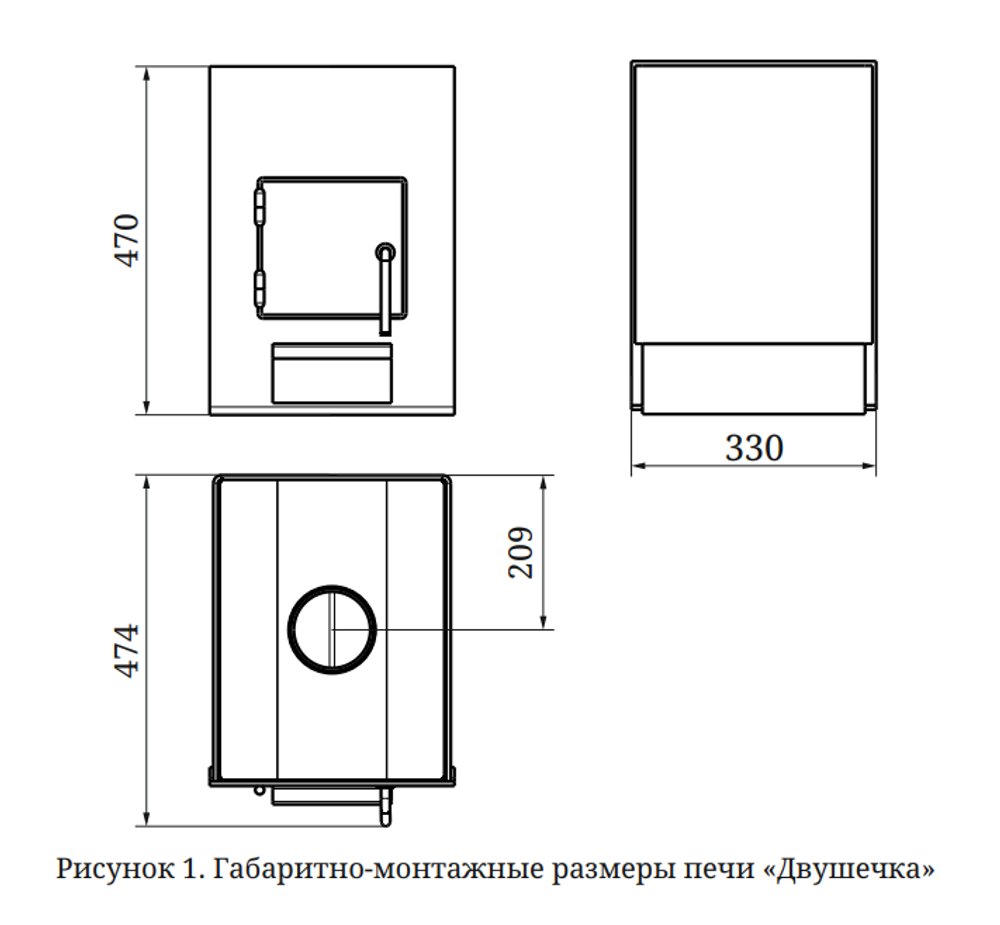 Печь TMF Двушечка антрацит размеры