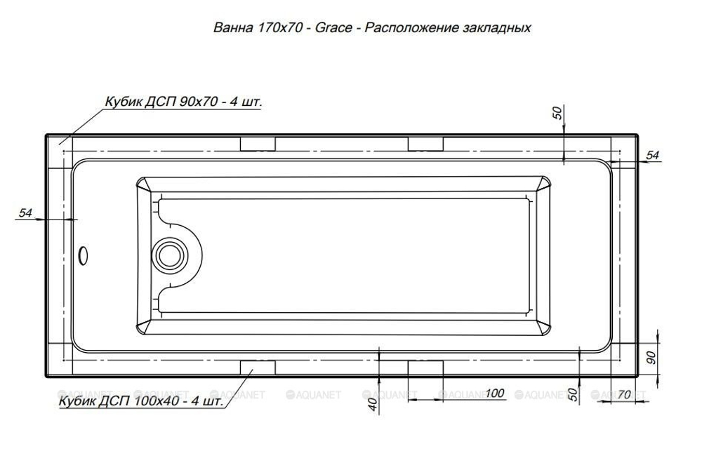 Акриловая ванна Aquanet (Акванет) Grace 170x70 с каркасом