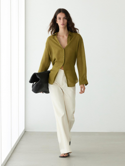 Massimo Dutti Рубашка свободного кроя с рубашечным воротником, зеленый