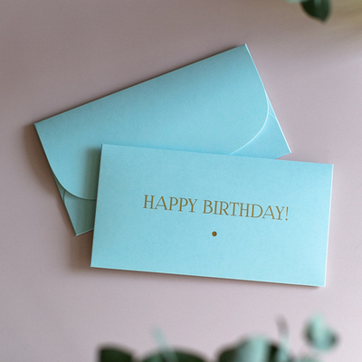 D-670 "Happy birthday!" конверт c золотым тиснением (цена за упаковку из 5 штук)