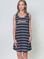 Оригинальное короткое платье в полосочку (Размер: XL) (Цвет: серый с чёрным)