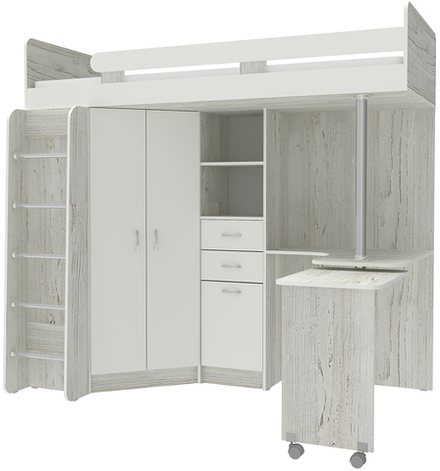 Кровать-чердак КарИВи Юниор 3 с металлической лестницей Винтерберг Белый