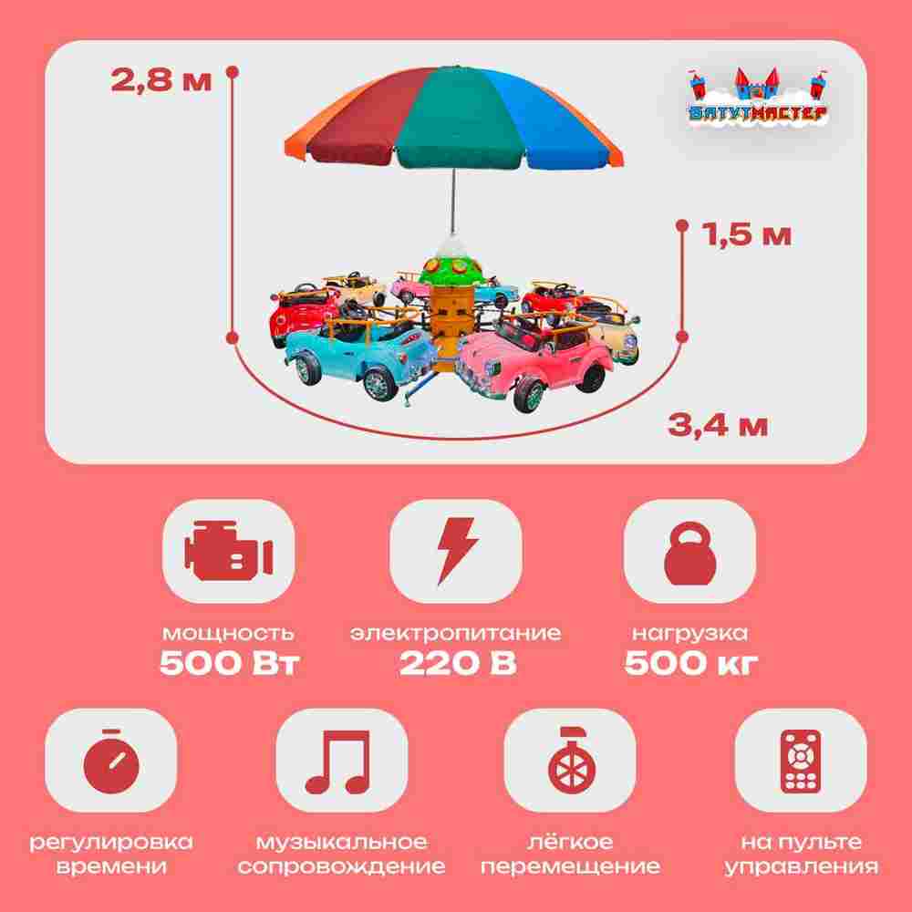 Электрическая Аттракцион карусель «Ретро-авто», 3,4х2,8 м