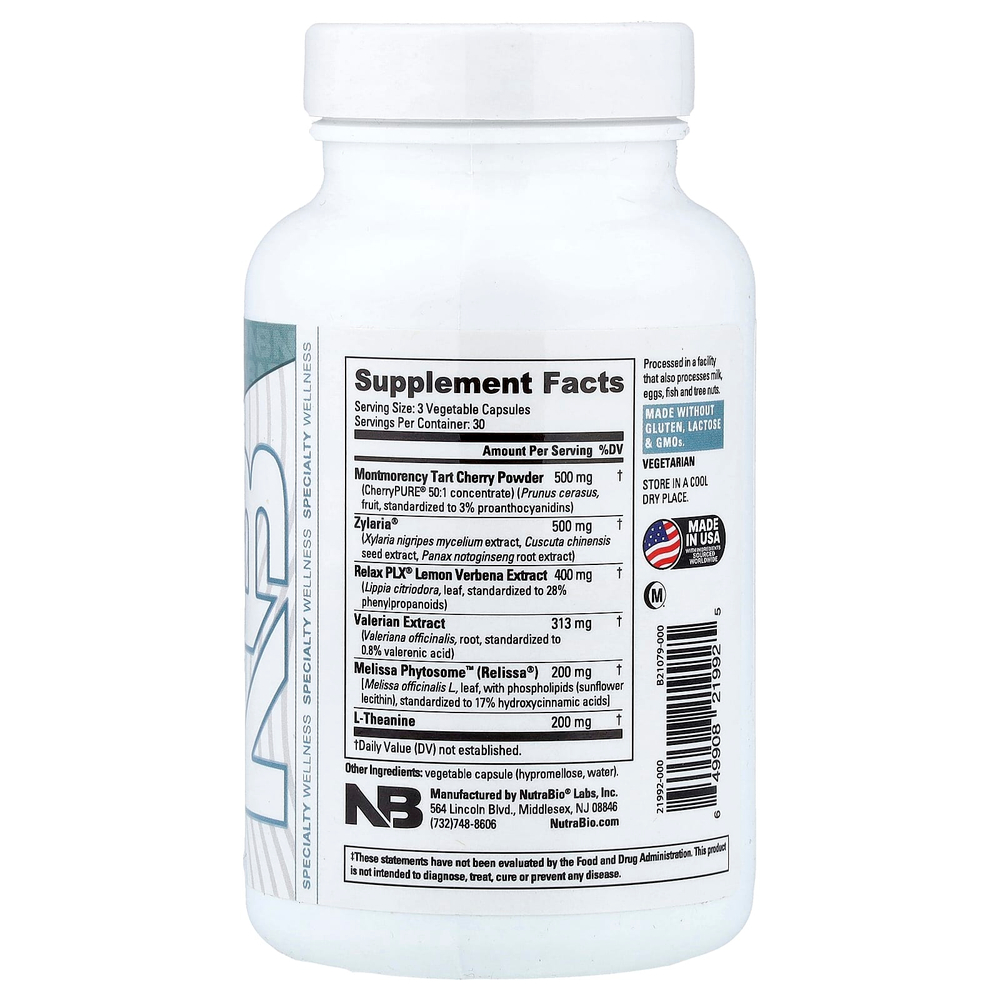 NutraBio, сон, без мелатонина, 90 капсул