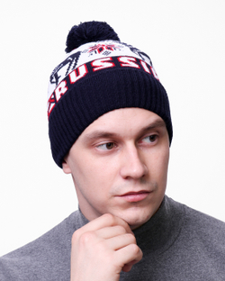 Мужская шапка PRIVAL с отворотом RUSSIA-3 Синий/красный