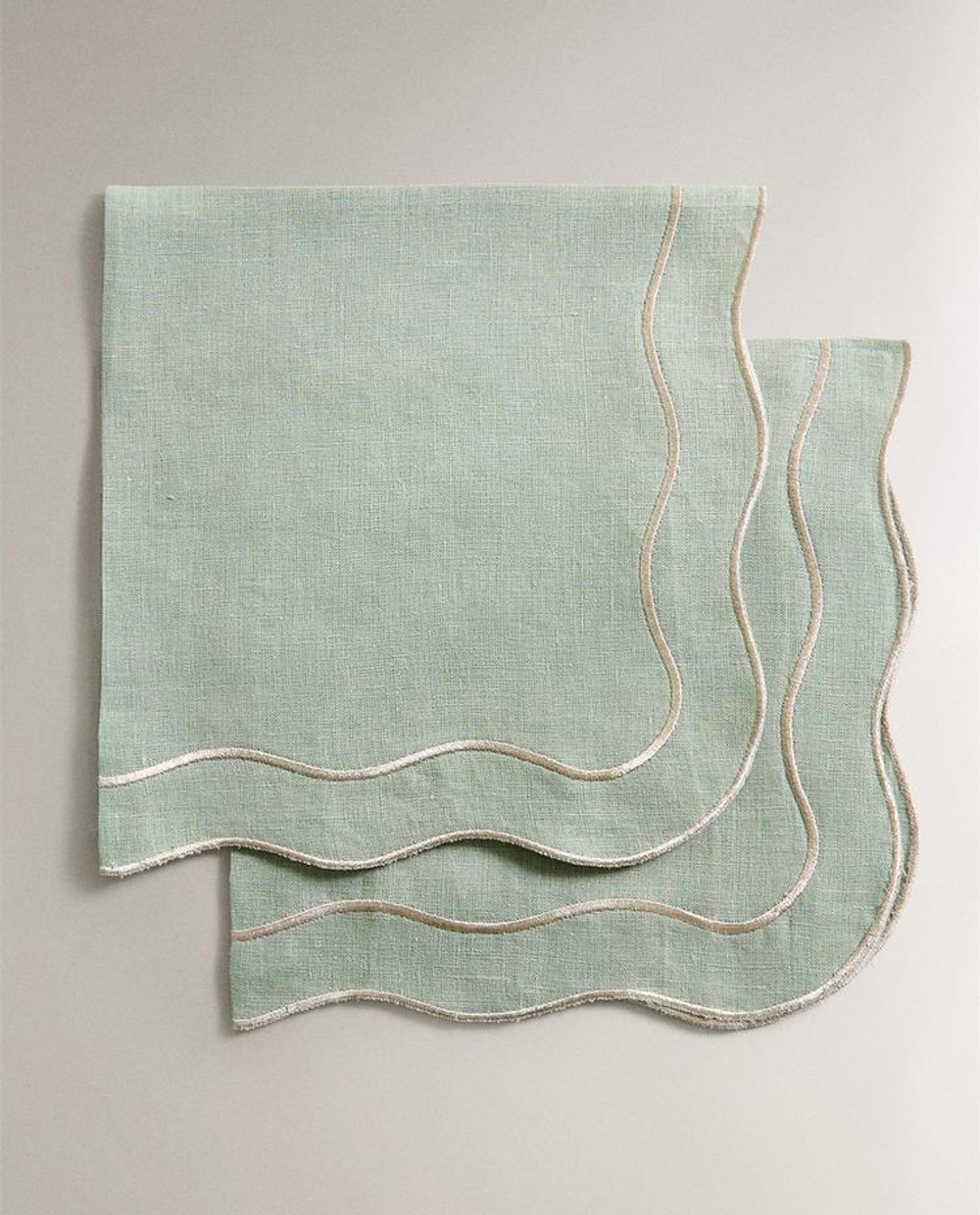 ZARA HOME КУХОННЫЕ ПОЛОТЕНЦА С ВЫШИТОЙ КАЙМОЙ (НАБОР ИЗ 2 ШТ.), СИНИЙ