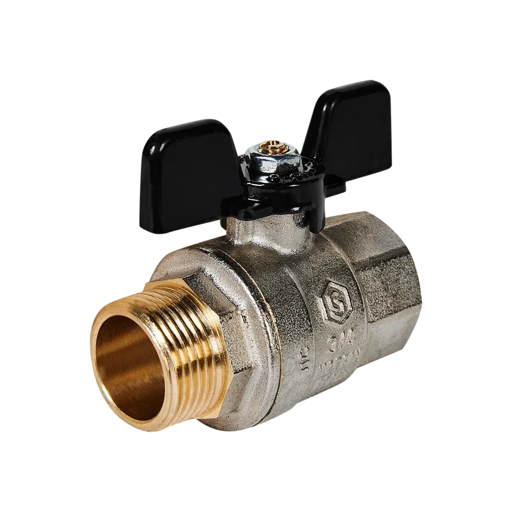 Кран шаровой полнопроходной STOUT - 3/4" (НР/ВР, PN40, Tmax 150°C, ручка-бабочка черная)