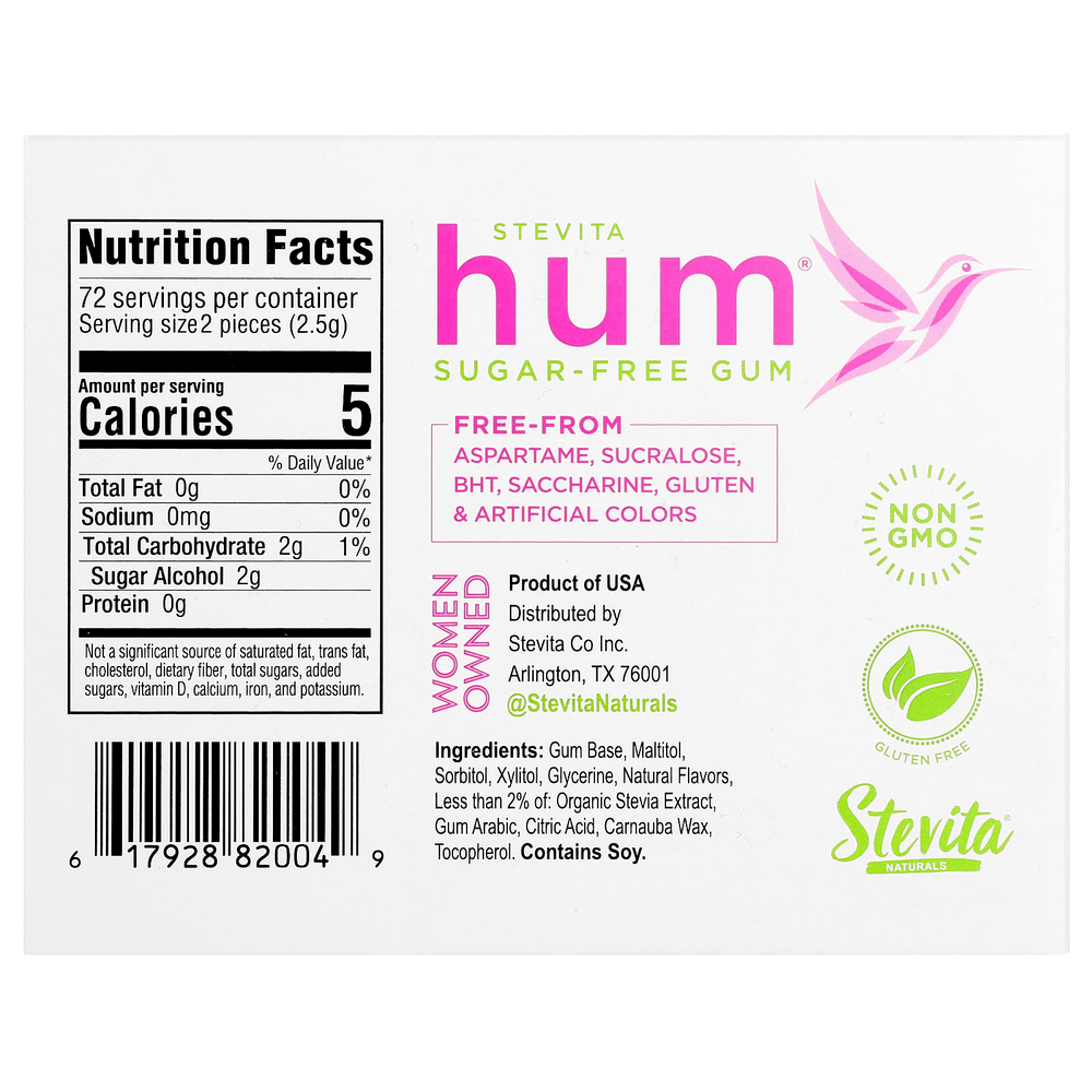 Stevita Naturals, Hum®, жевательная резинка без сахара, с фруктовым вкусом, 12 пакетиков по 12 шт.