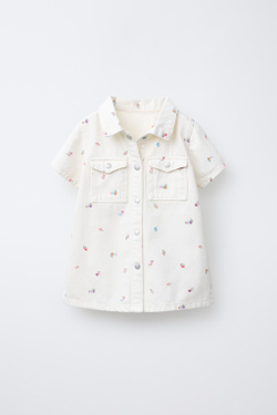 ZARA ПЛАТЬЕ ИЗ ТВИЛА С ЦВЕТОЧНЫМ ПРИНТОМ, ЭКРЮ