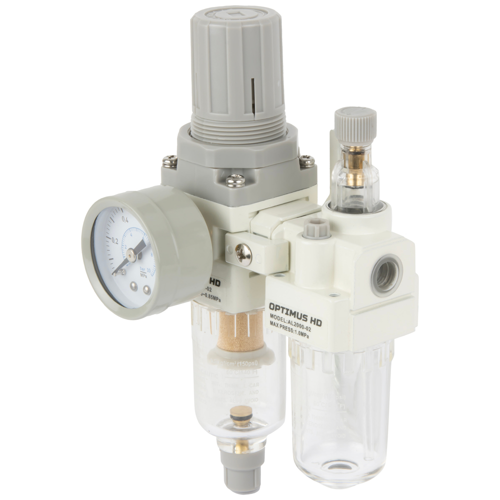 AC2010-02 Блок подготовки воздуха 1/4" с фильтром, манометром, маслораспылителем и регулятором давления