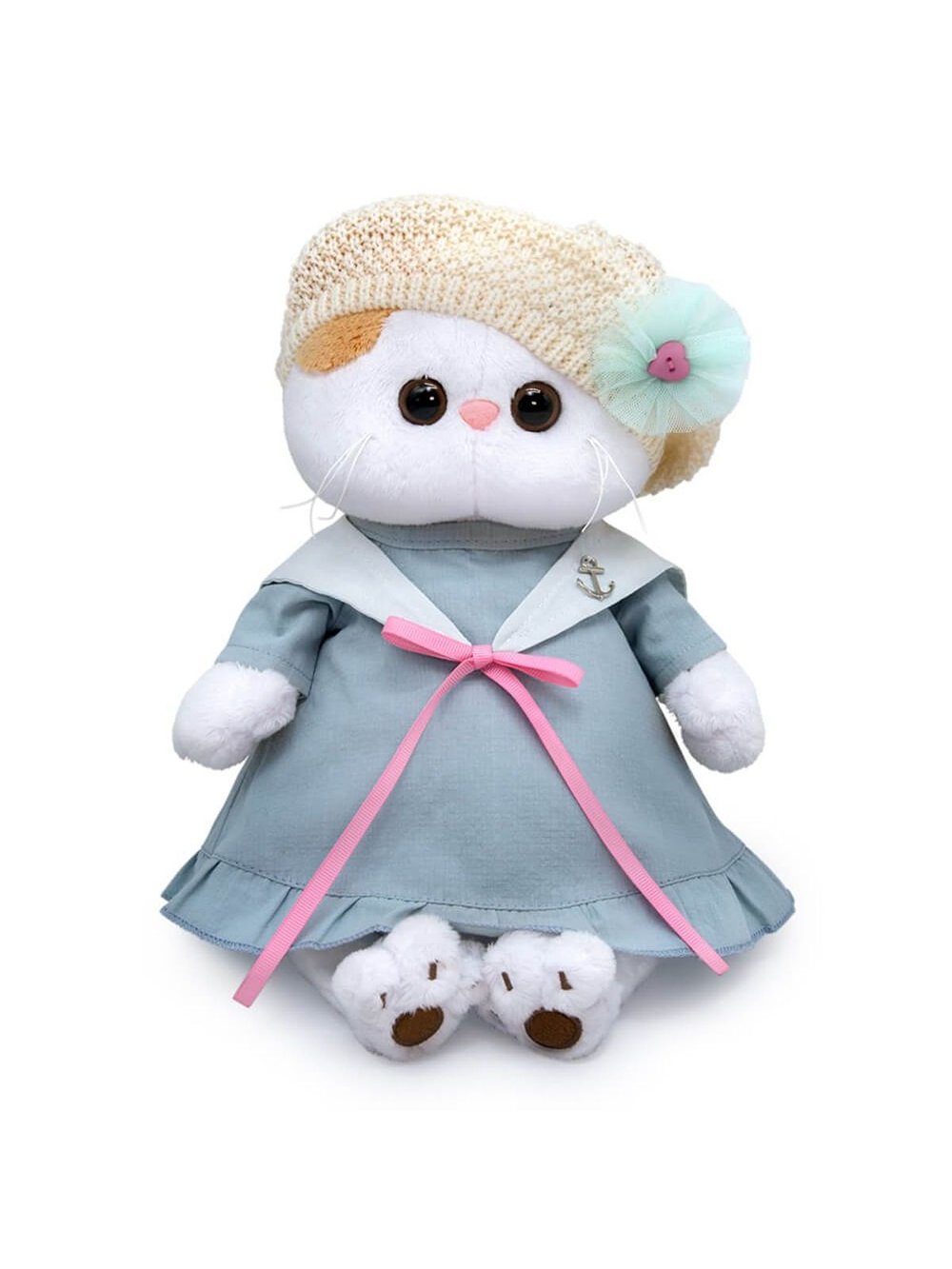 Мягкая игрушка Ли-Ли в морском платье и вязаном берете 24 см