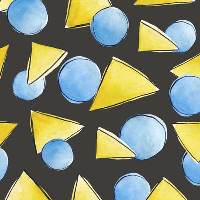 желтые треугольники и голубые круги на темном