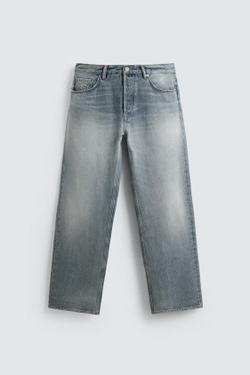 ZARA ДЖИНСЫ STRAIGHT FIT, СТАЛЬНОЙ СИНИЙ