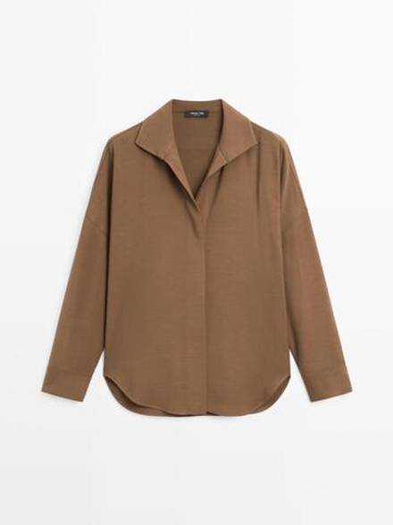 Massimo Dutti Рубашка свободного кроя со скрытыми пуговицами, коричневый