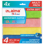 Салфетка из МИКРОФИБРЫ универсальная 30х30 см комплект 4 шт. MULTI PRO COLOUR 280 г/м2 LAIMA (3 штуки в упаковке)
