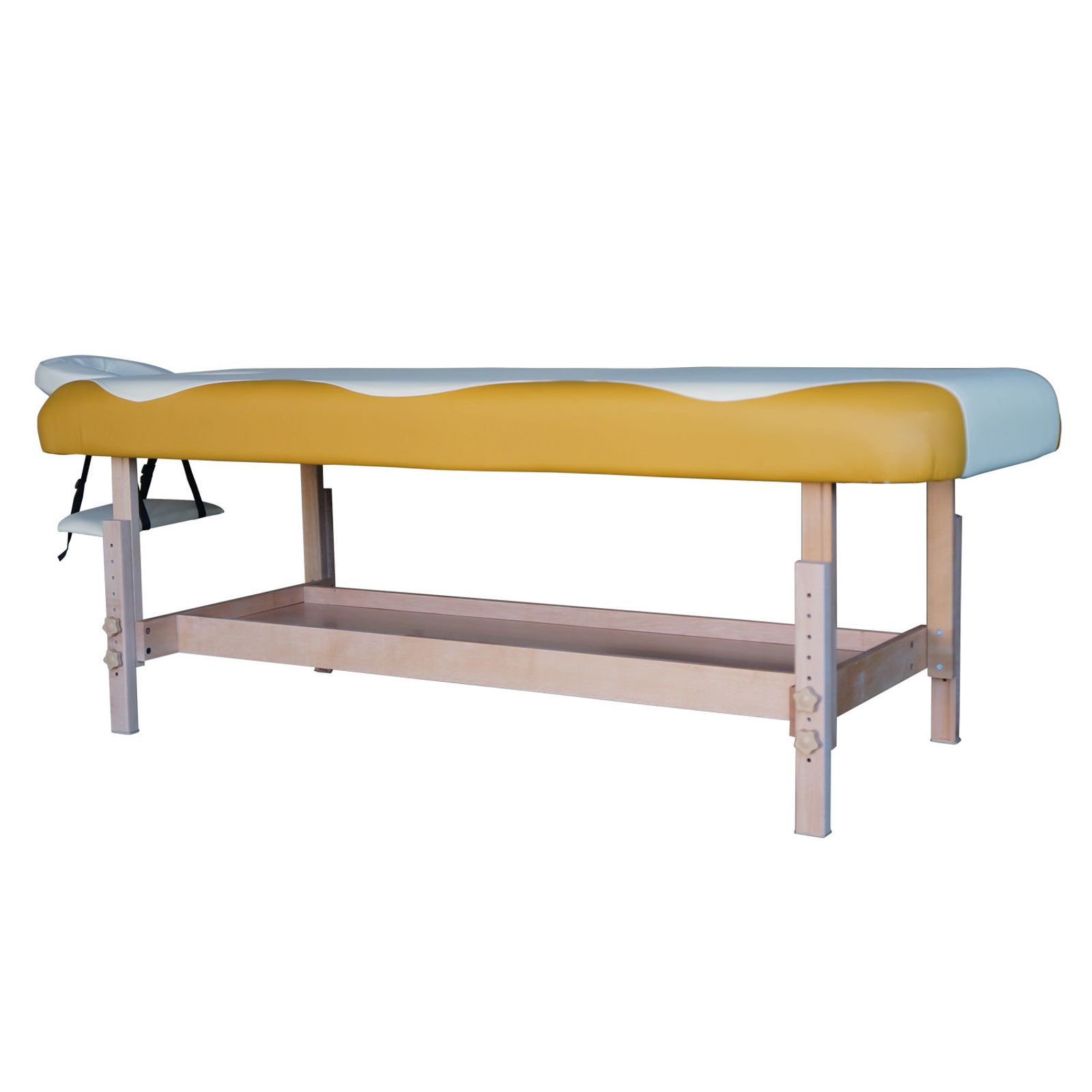 Массажный стационарный стол DFC NIRVANA, SUPERIOR, дерев. ножки, 1 секция, цвет беж.с желт. фото №4