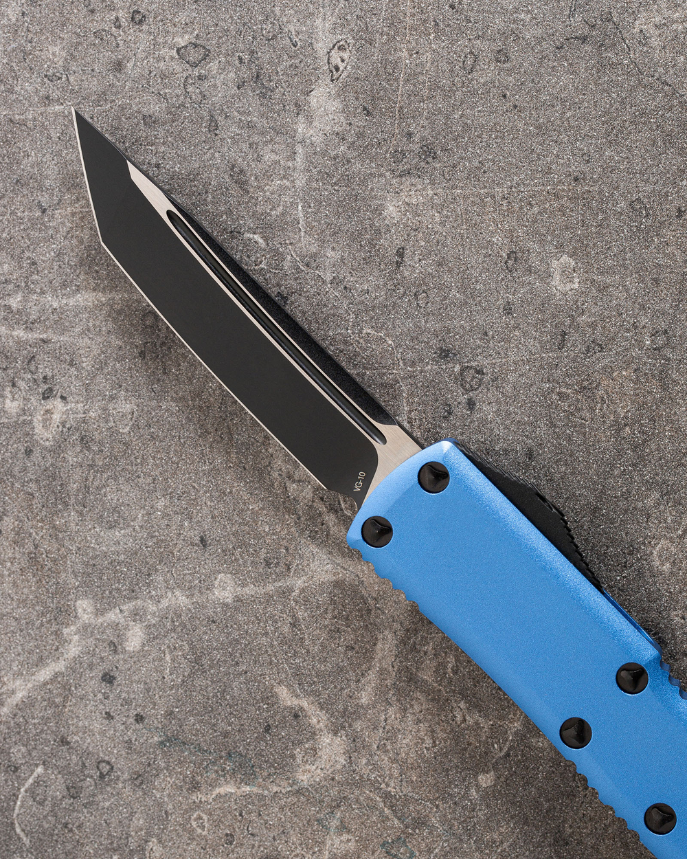 Автоматический складной нож SteelBro UTX-85 T/E Light Blue Tanto Black 233-1LBL (голубой) фронталка/выкидуха