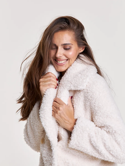 Шуба чебурашка тедди, белая, Северина