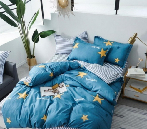 2-спальное постельное белье из сатина Синее со звездами