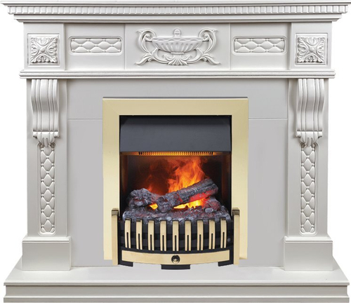 Каминокомплект Corsica - Матовый белый (Ширина 1100) с очагом Danville Brass FB2
