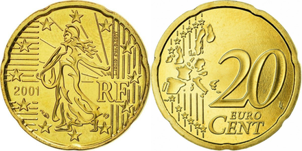 Франция 20 евроцентов, 1999-2006 Сеятель XF