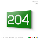 Номер на дверь 204, табличка на дверь для офиса, квартиры, кабинета, аудитории, склада, зеленая 120х70 мм, Айдентика Технолоджи
