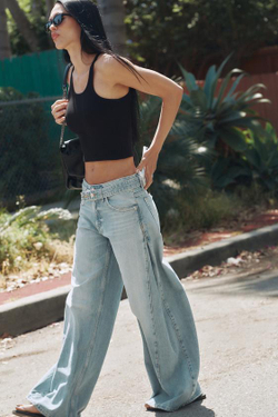 ZARA ДЖИНСЫ TRF СО СРЕДНЕЙ ПОСАДКОЙ И ПОЯСОМ, ГОЛУБОЙ