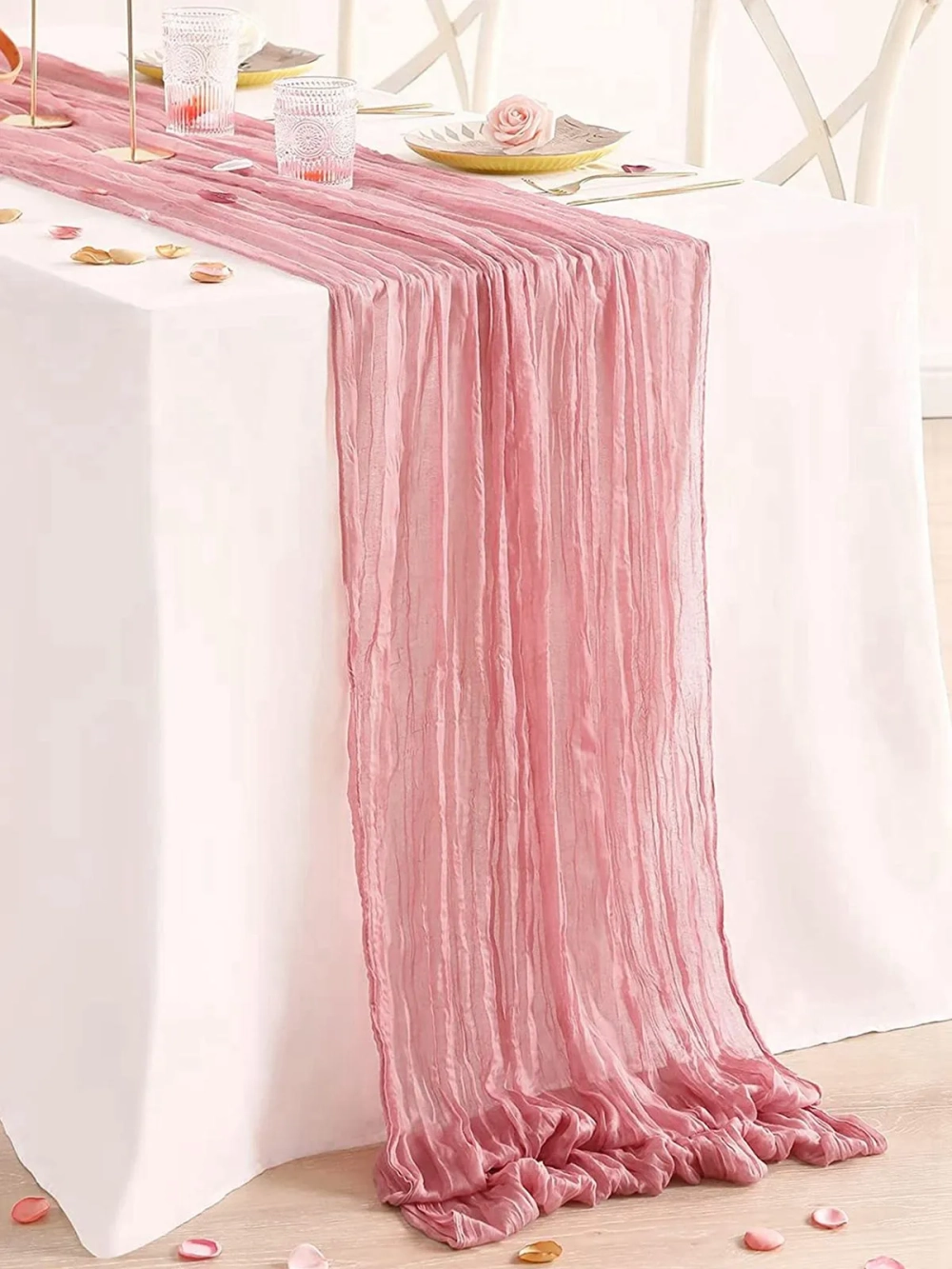 Дорожка для стола полупрозрачная полиэстер/хлопок 90х180см, розовый
