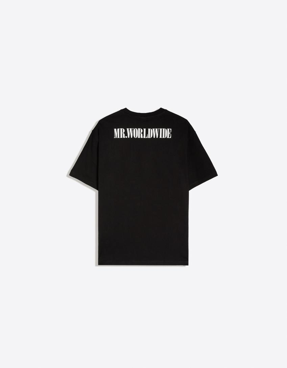 BERSHKA Футболка оверсайз с принтом Pitbull, черный
