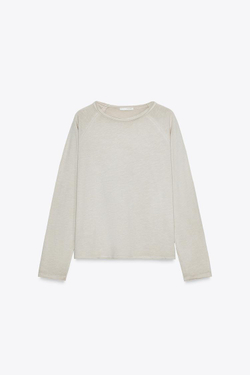 ZARA ФУТБОЛКА С ДЛИННЫМИ РУКАВАМИ, ПЕСОЧНЫЙ
