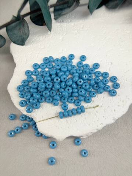 Стеклянные бусины 4 мм "Диск" синий, 150 штук