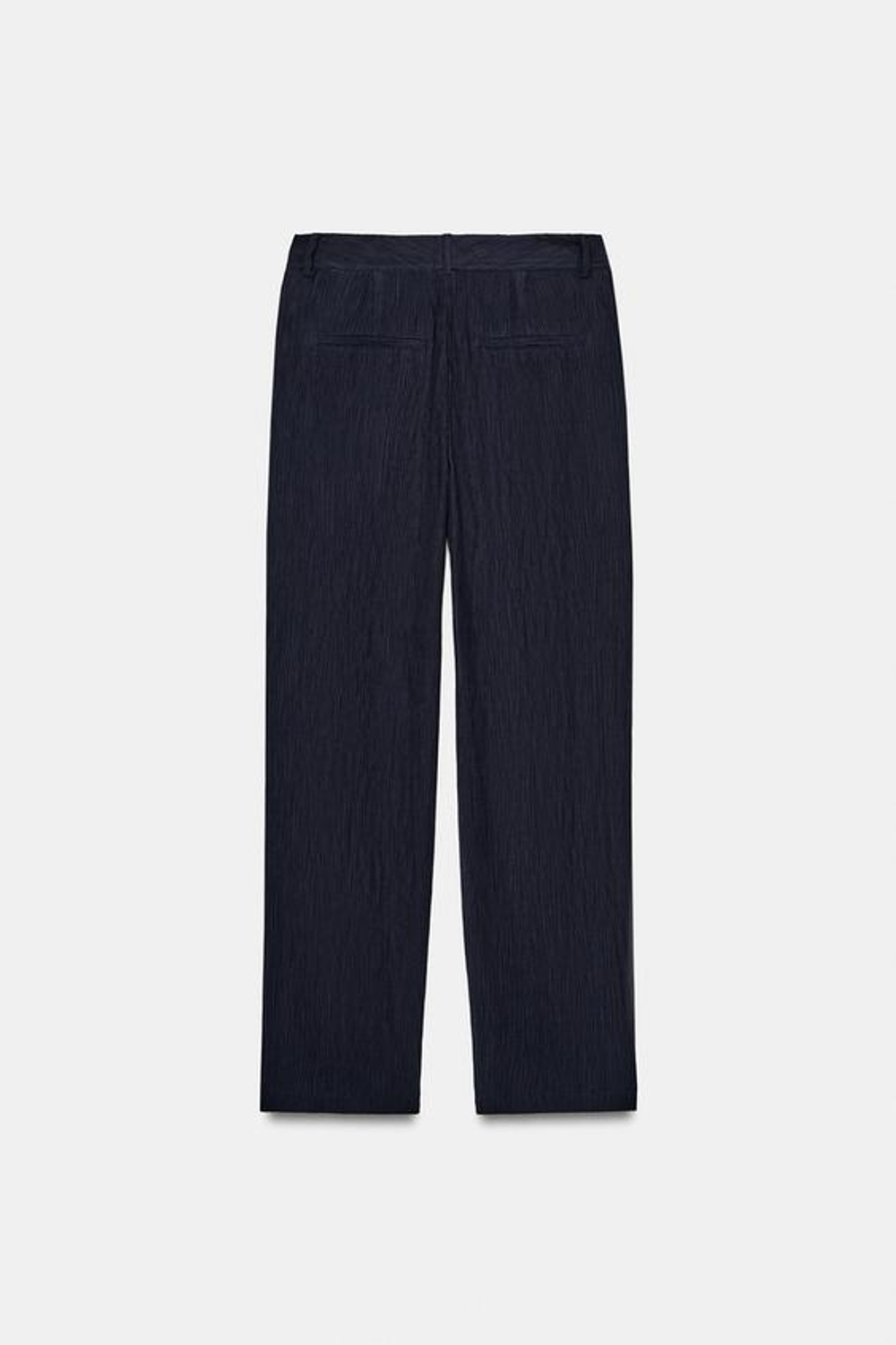 ZARA БРЮКИ ПРЯМОГО КРОЯ С ЭФФЕКТОМ ЖАТКИ, МОРСКОЙ СИНИЙ