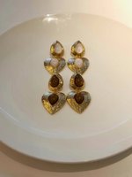 Серьги-сердце с коричневым литьем, Золотой