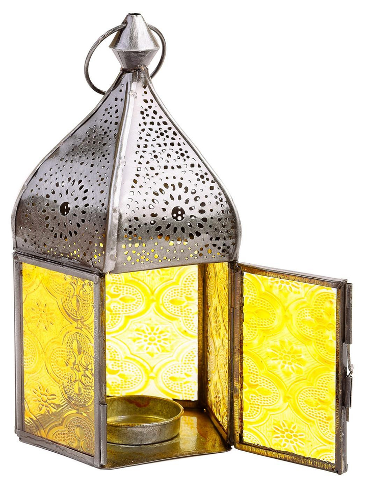 Подсвечник Фонарь металл стекло цвет желтый 11x11x18 см